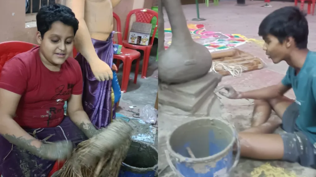 Saraswati Puja: ফেলে দেওয়া মূর্তি-কাঠামো দিয়ে প্রতিমা তৈরি, নজির তিলজলা হাইস্কুলের 1 Saraswati Puja