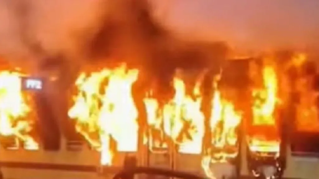 fire breaks out in train