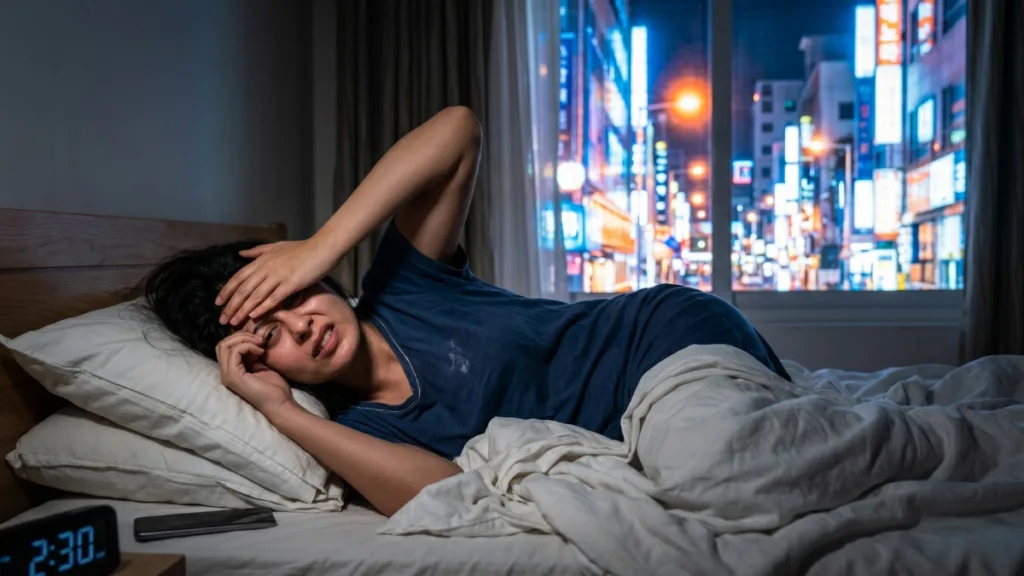 Pollution and Health Impacts: দূষণের নিচে চাপা পড়ছে আমাদের ভবিষ্যৎ 3 Person distressed in bed at night Pollution and Health Impacts