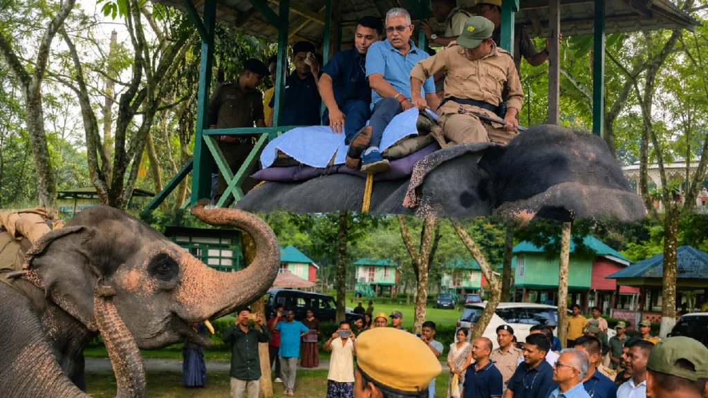 ডুয়ার্স সফরে সস্ত্রীক দিলীপ ঘোষ, কুনকি হাতির পিঠে চড়ে ঘুরলেন গরুমারায় 1 Dilip Ghosh 2