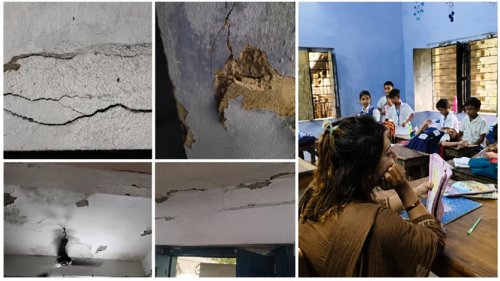 ছাদে ফাটল, খসে পড়ছে প্লাস্টার ও সিলিং ফ্যান, তমলুকের সরকারি স্কুলে প্রাণ হাতে নিয়ে পড়াশোনা 1 Tamluk Primary School Fan Collapse